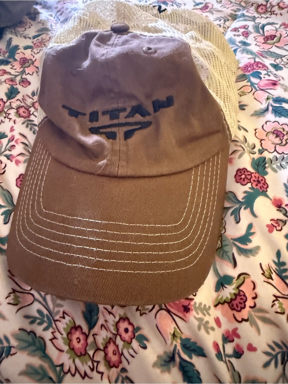 Titan Tan Mesh-Back Baseball Cap with Embroidered Logo